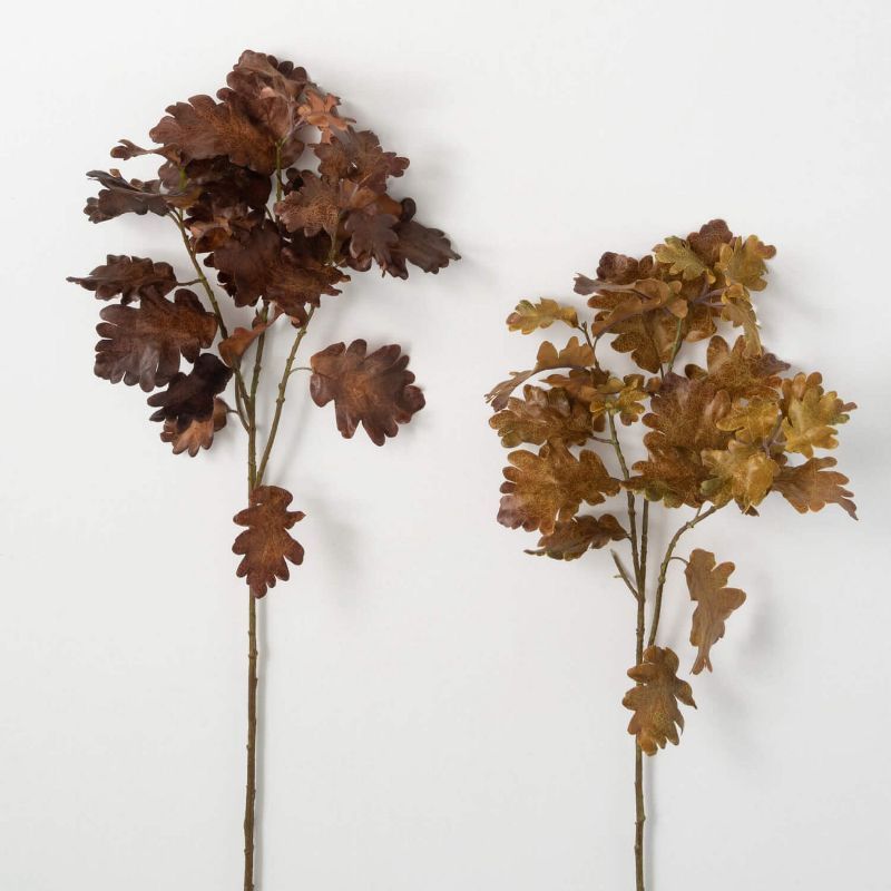 Artificial Brown Oak Leaf Stems for Fall Decor, 31" Set of 2