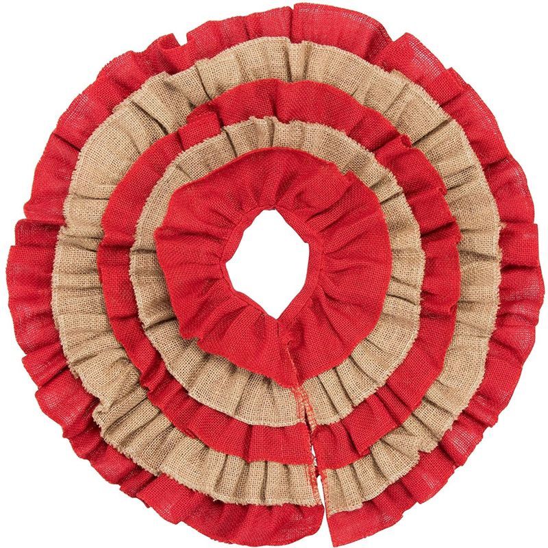 Red and Brown Burlap Ruffled Mini Christmas Tree Skirt, 21 in