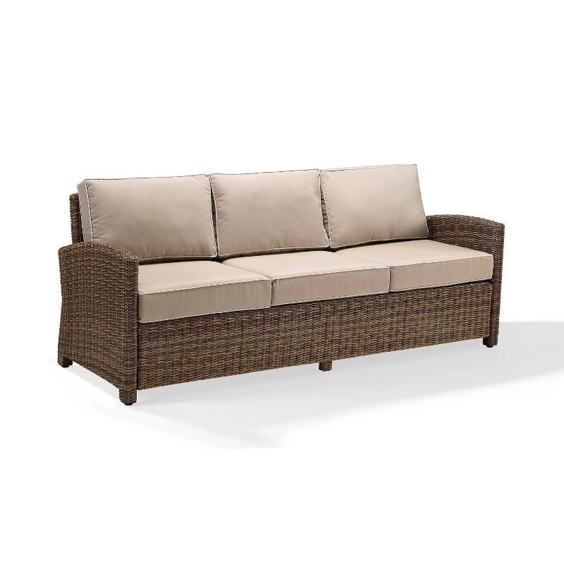 Beige Wicker and Steel Outdoor Three-Seat Sofa