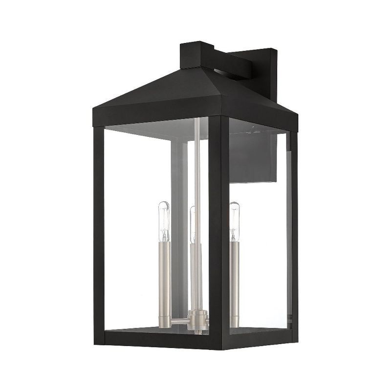 Nyack Black Solid Brass 3-Light Outdoor Lantern with Clear Glass