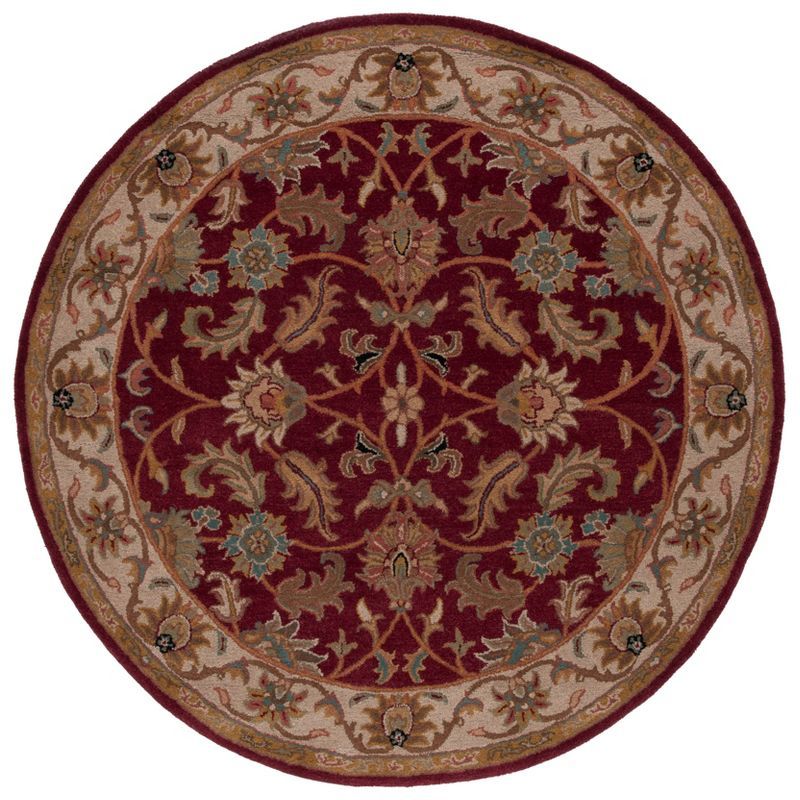 Elegant Heritage Hand-Tufted Wool Round Rug, Red/Ivory, 6'