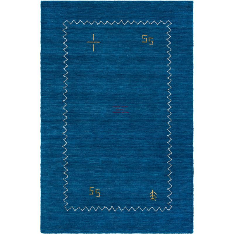 Himalaya Blue Flat Woven Wool Area Rug, 5' x 8'