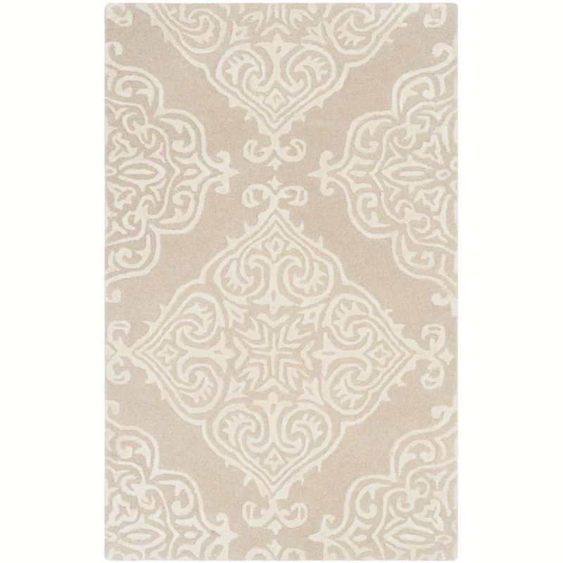 Beige and Ivory Rectangular Hand-Tufted Wool Area Rug