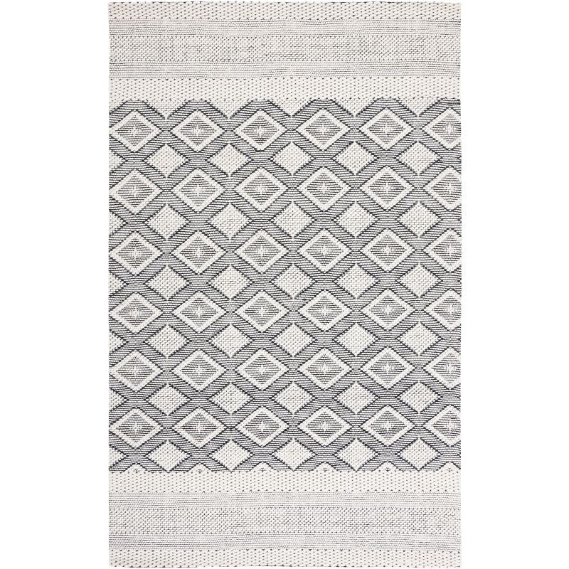 Ivory and Black Hand-Knotted Wool Area Rug, 8' x 10'