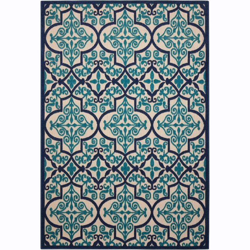Navy and Cream Flat Woven Reversible Outdoor Rug 4' x 6'