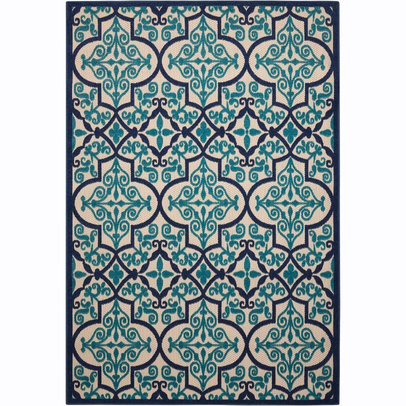 Navy and Cream Flat Woven Reversible Outdoor Rug 4' x 6'