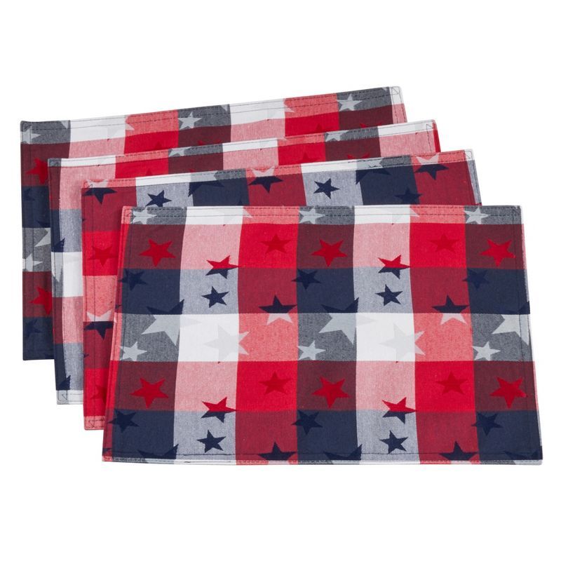 Americana Plaid Red White Blue Fabric Placemats Set of 4