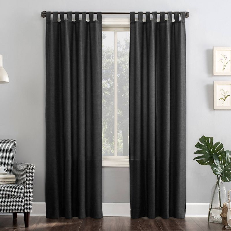 Coal Gray Heathered Texture Semi-Sheer Tab Top Curtain Panel