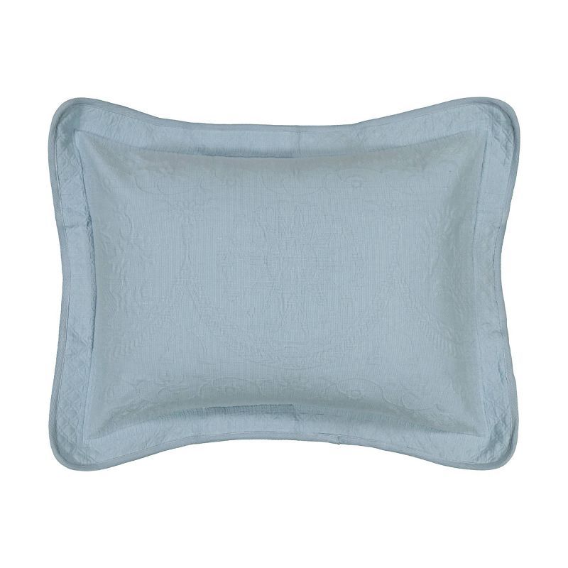 King Size Blue Cotton Embroidered Matelasse Sham