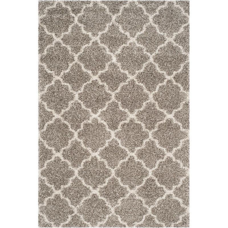 Ivory and Grey Rectangular Shag Area Rug 6' x 9'