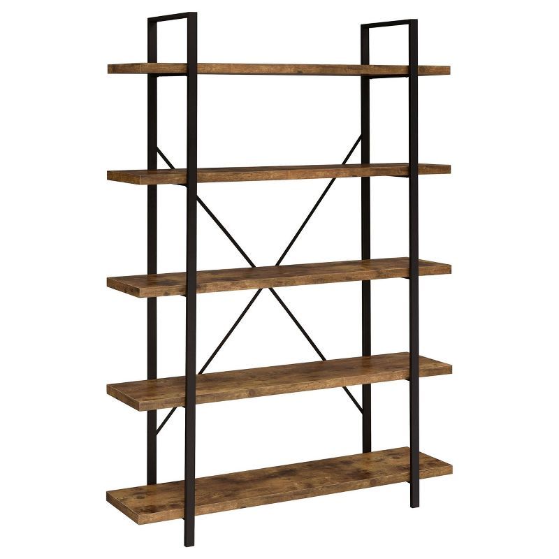 Antique Nutmeg and Black Transitional 5-Shelf Bookcase