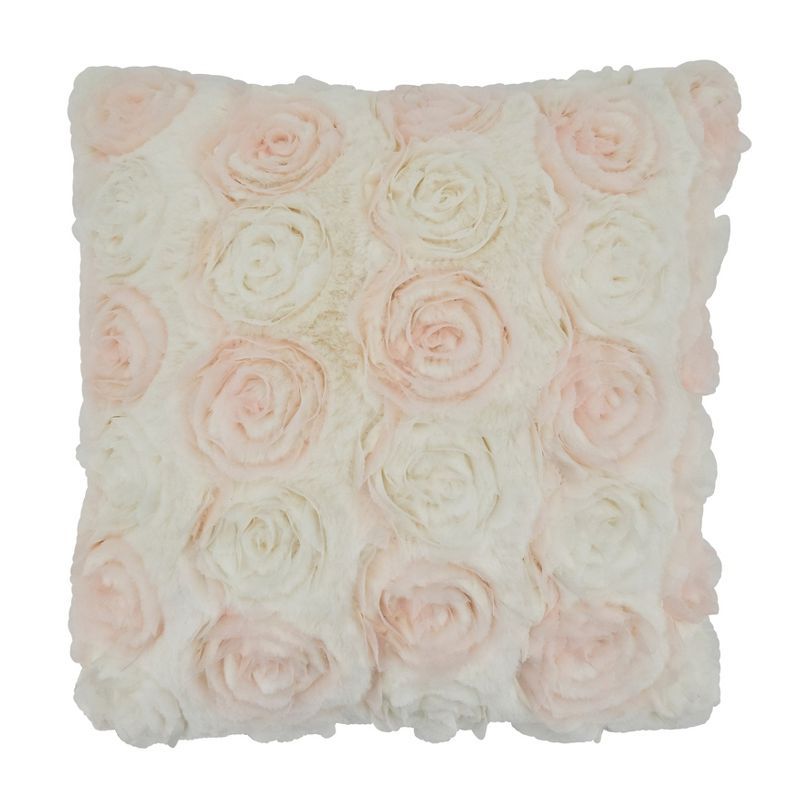 Medium Pink and White 3D Rose Decorative Throw Pillow