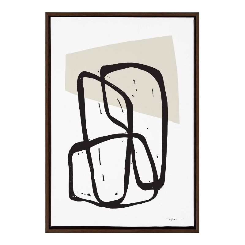 Entangled Neutral Abstract Canvas Wall Art with Brown Frame, 23 x 33