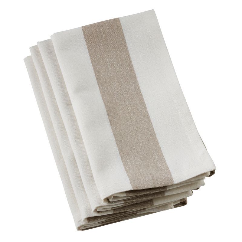 Taupe and White Striped Cotton Napkins, 20" Square, Set of 4