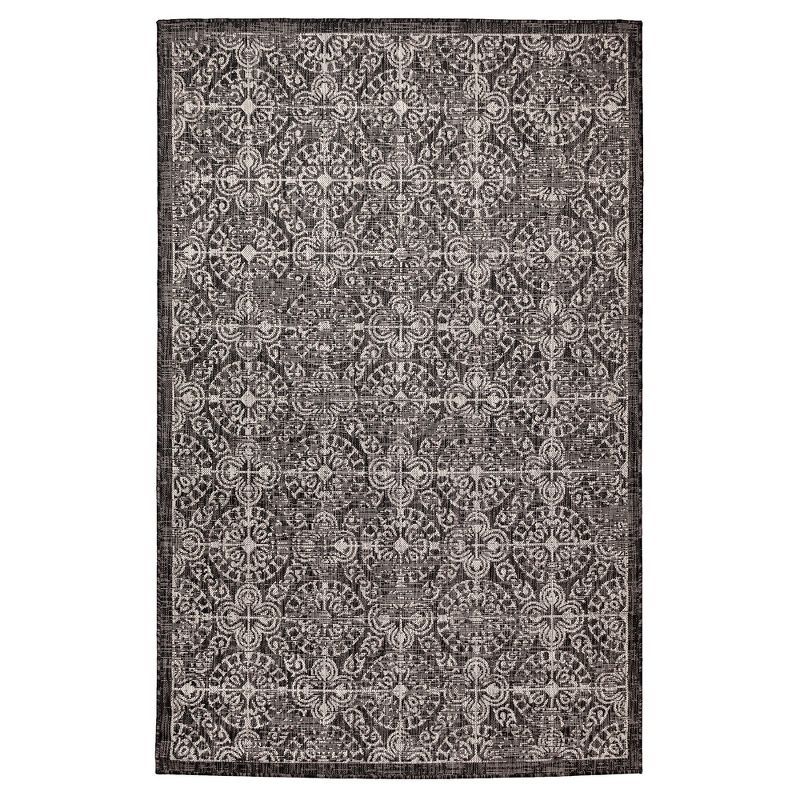 Antique Medallion Tile Black Synthetic Indoor/Outdoor Rug 7'10" x 9'10"