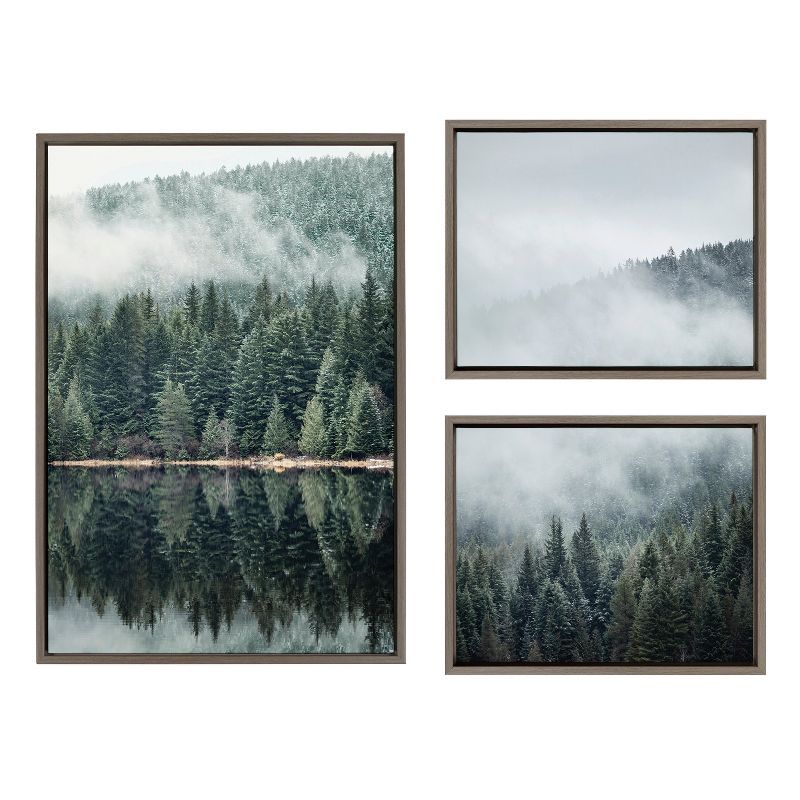 Sylvie Evergreen Reflections in Fog Framed Canvas Wall Art Set