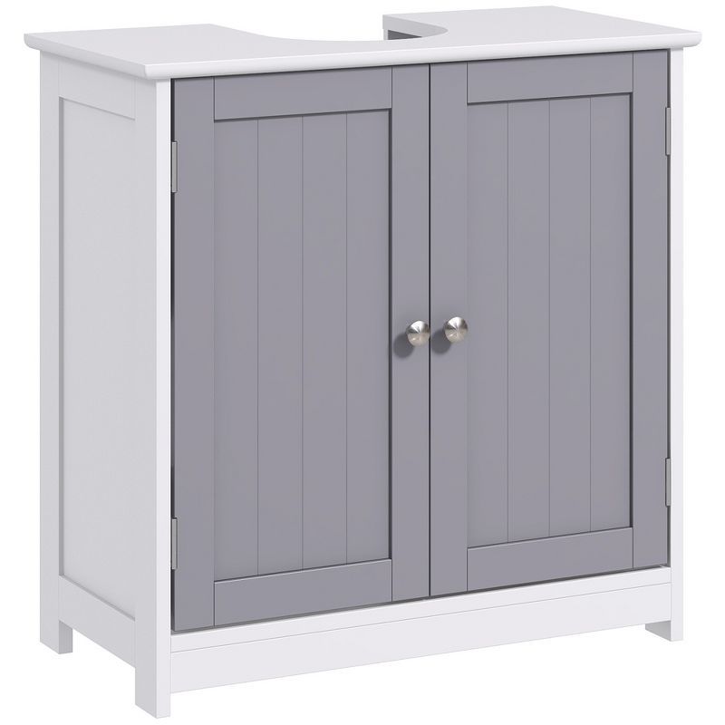 White and Gray MDF Pedestal Sink Storage Cabinet