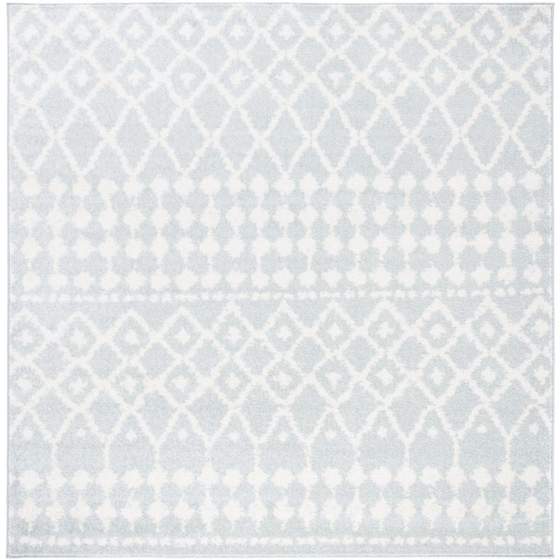 Light Grey and Cream Geometric Square Synthetic Area Rug