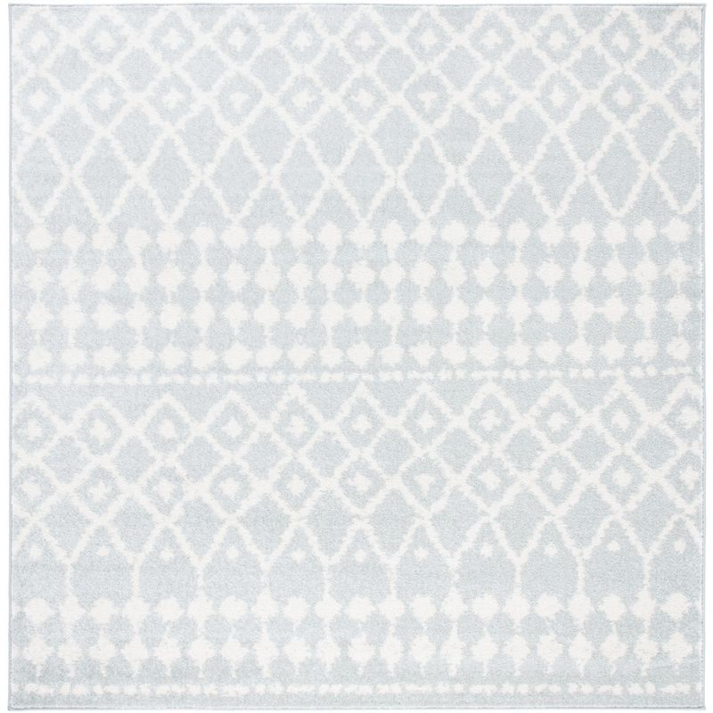 Light Grey and Cream Geometric Square Synthetic Area Rug