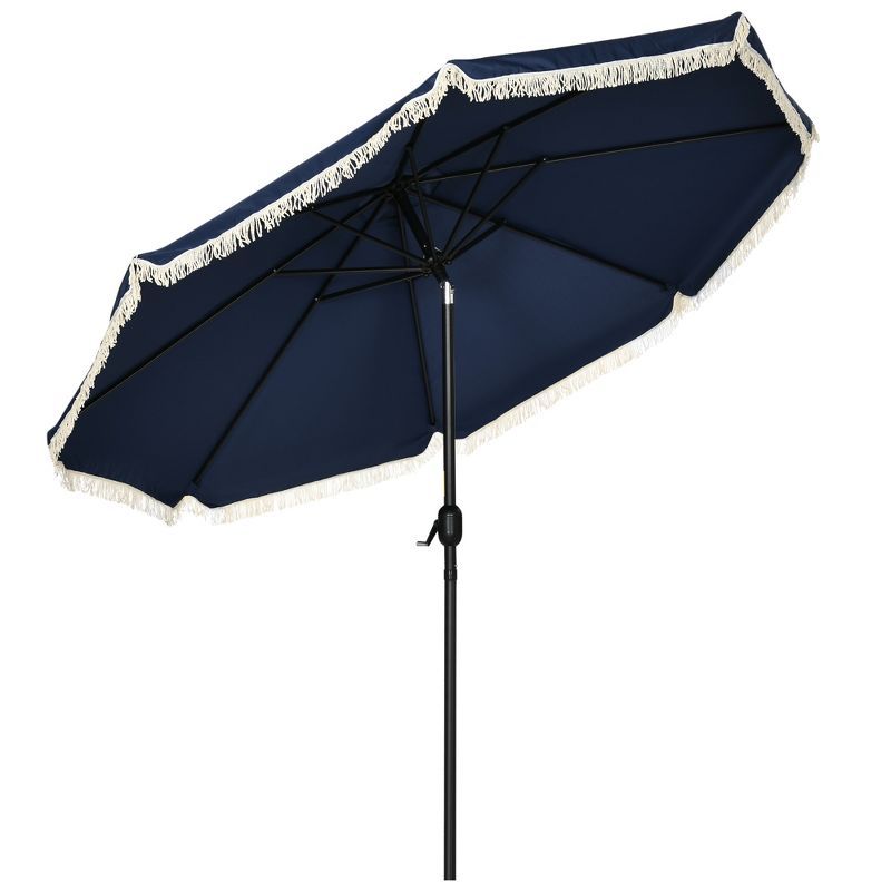 Dark Blue Steel Octagon Outdoor Umbrella with Fringe