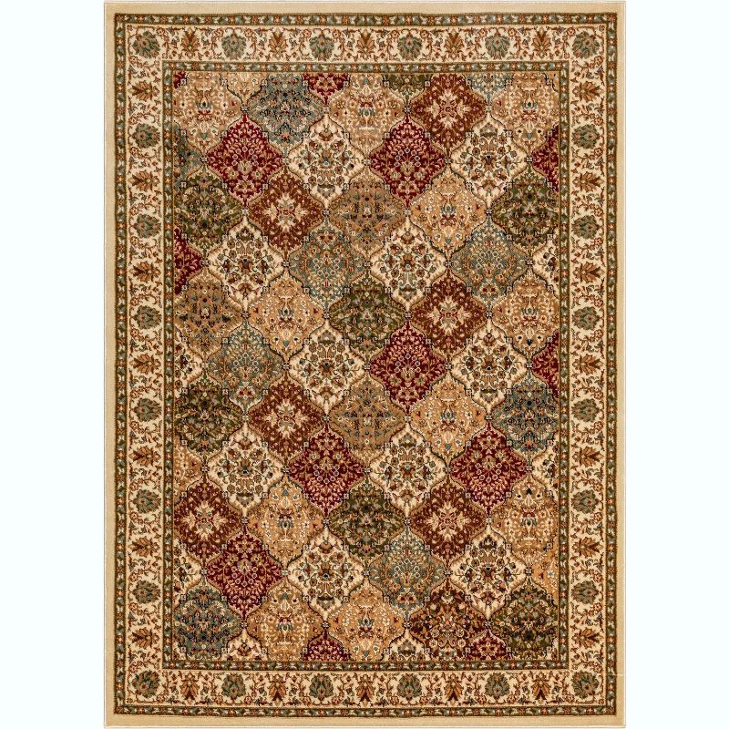 Large Red and Beige Synthetic Oriental Area Rug