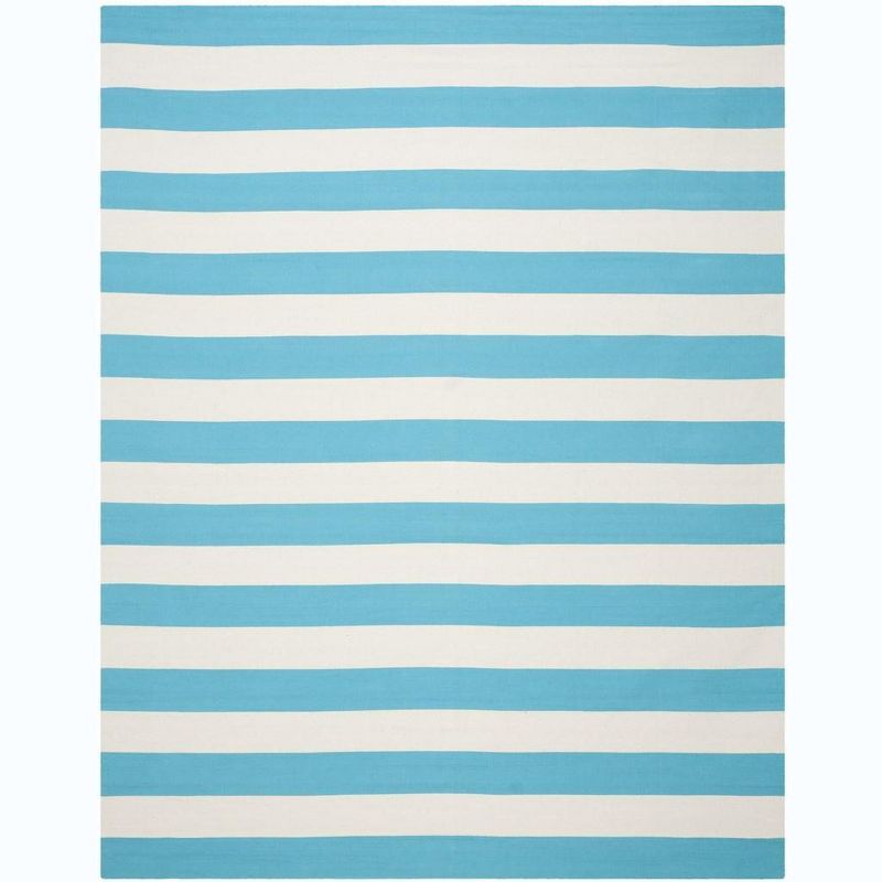 Handwoven Cotton Stripe Rug in Turquoise/Ivory 8' x 10'