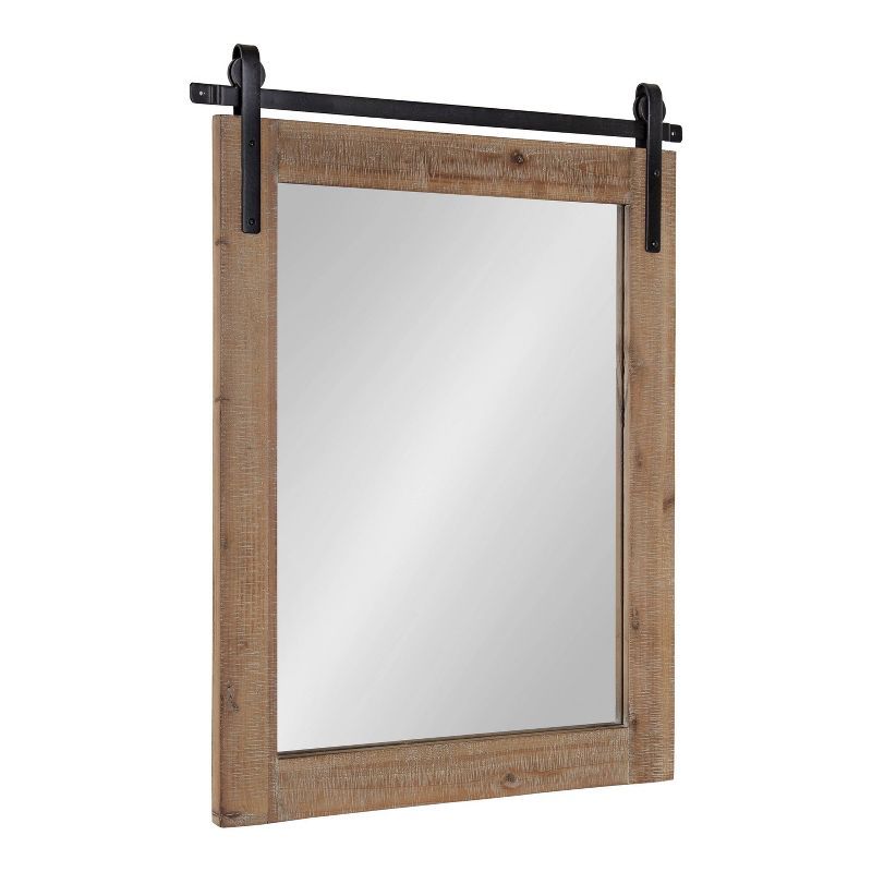 Rustic Brown Wood Barn Door Wall Mirror