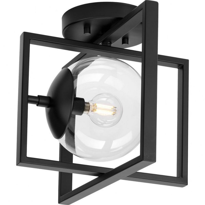 Matte Black Nickel Globe 12" Modern Semi-Flush Mount Light