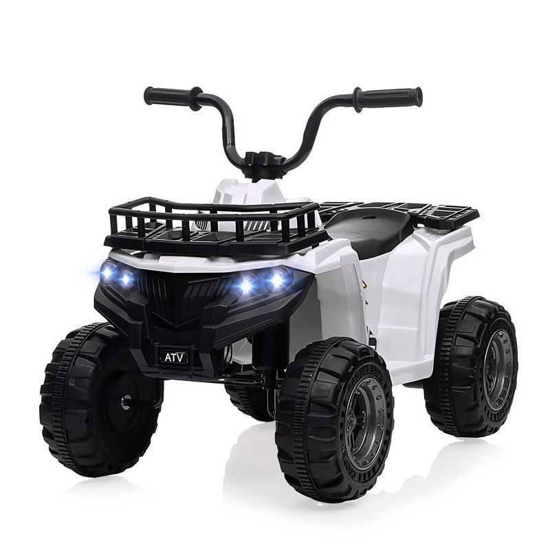 White 12V Kids Ride On Electric Quad with LED Headlights