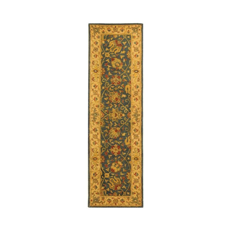 Antiquity Blue and Gold Hand Tufted Wool Runner Rug