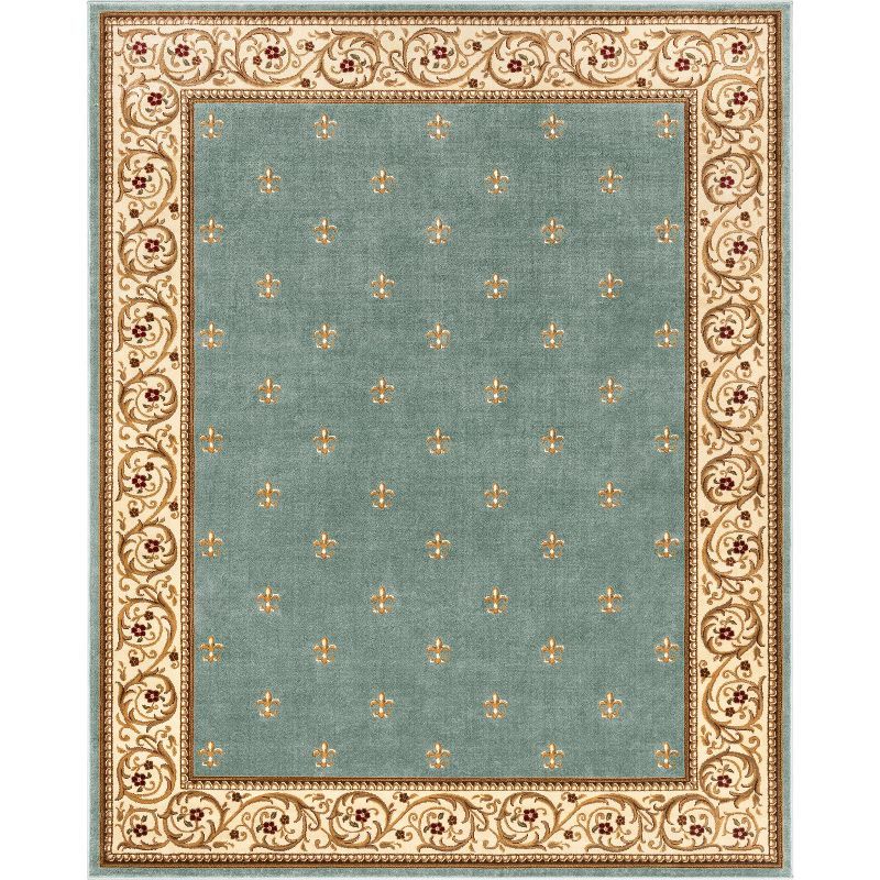 Light Blue Synthetic Fleur de Lis 9'3" x 12'6" Area Rug
