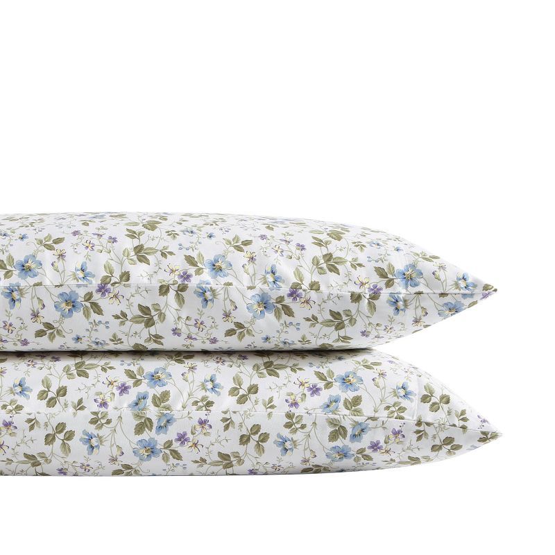 Spring Bloom Blue Floral Cotton Standard Pillowcase Set