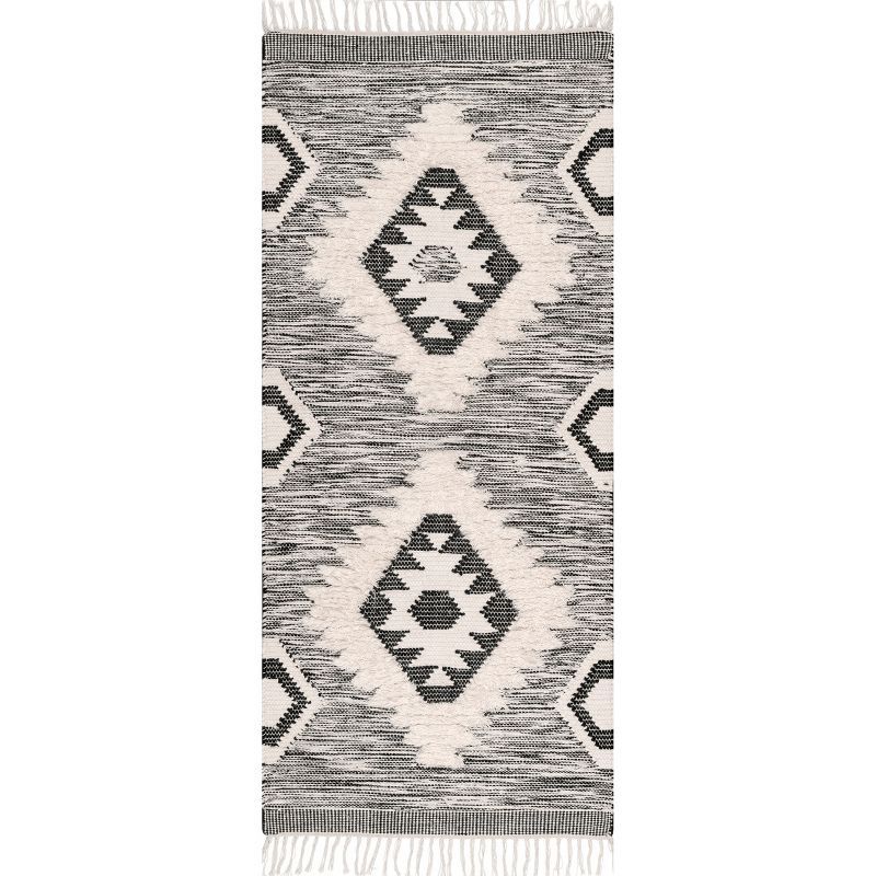 Savannah Moroccan Black Wool Shag Rug with Geometric Pattern