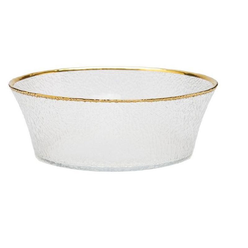 6" Clear Pebbled Glass Bowl with Gold Rim