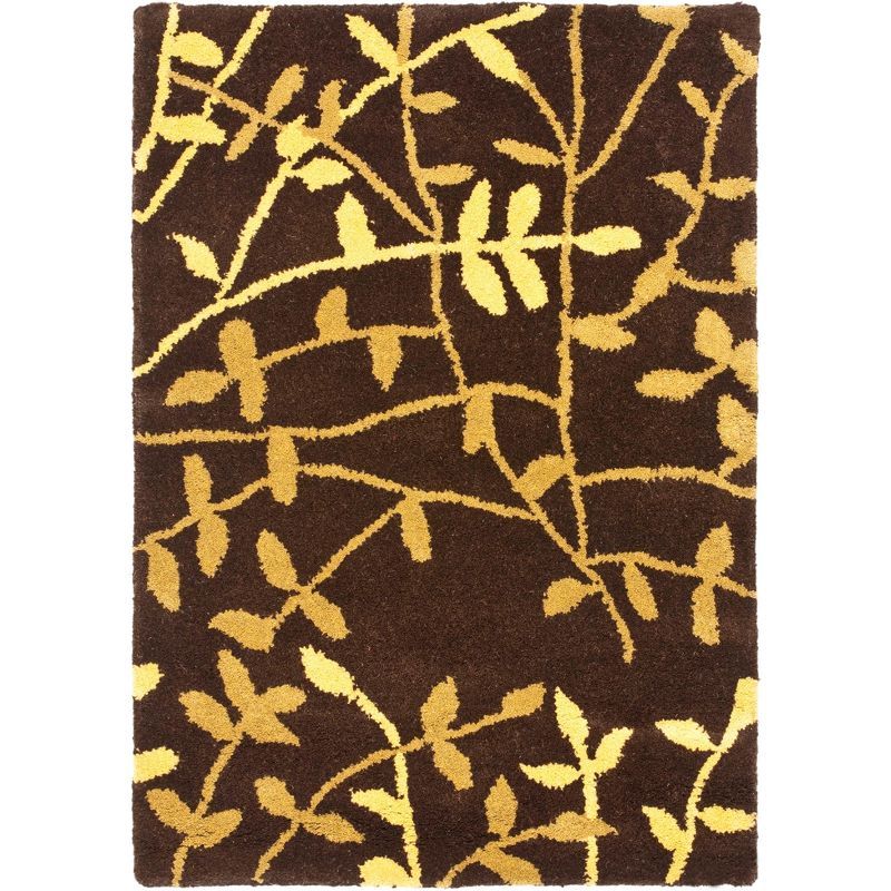 Brown and Yellow Floral Handmade Wool Accent Rug, 2' x 3'