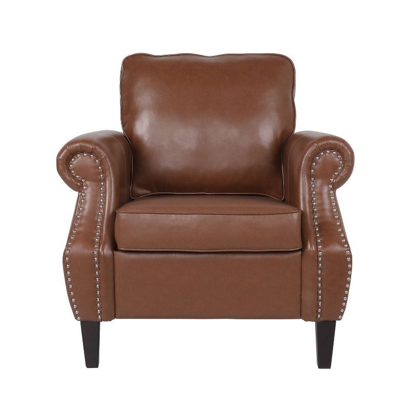 Cognac Brown Faux Leather Club Chair with Nailhead Trim