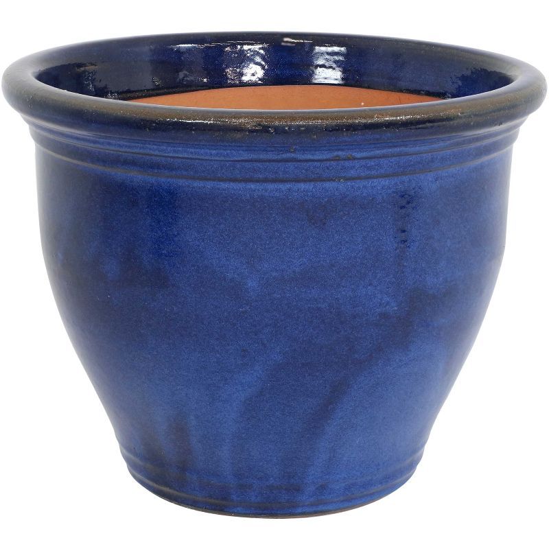 Imperial Blue 18-Inch Ceramic Outdoor Planter with Glazed Finish