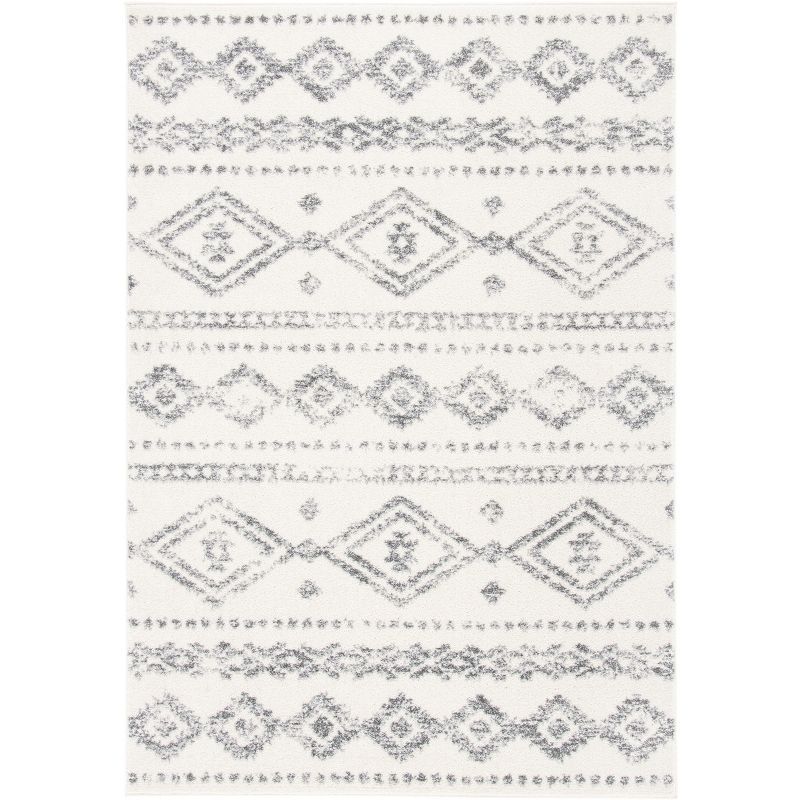 Boho-Chic Light Grey & Ivory Hand-Knotted 9' x 12' Synthetic Area Rug