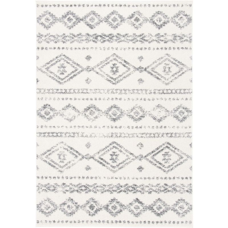 Boho-Chic Light Grey & Ivory Hand-Knotted 9' x 12' Synthetic Area Rug