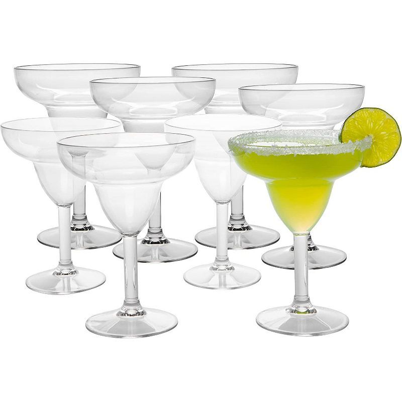 Clear Tritan Unbreakable Stemmed Margarita Glasses Set of 8