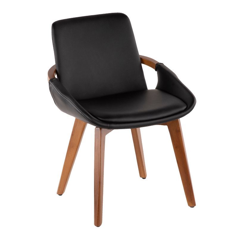 Cosmo High-Back Black Faux Leather and Walnut Wood Side Chair