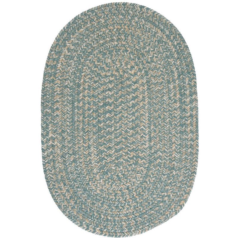 Teal and Neutral Oval Braided Wool Blend Area Rug 3'x5'