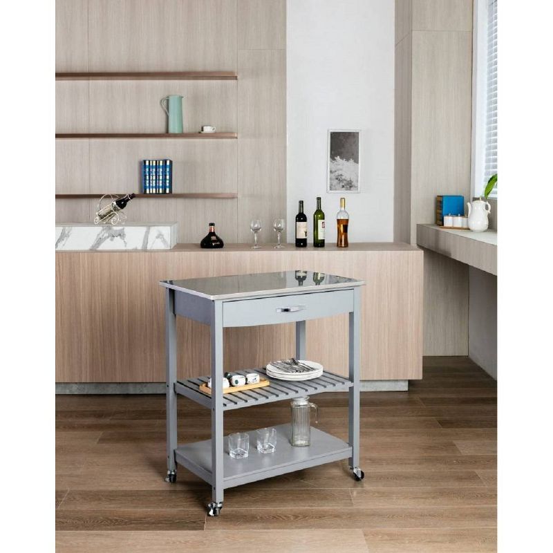 Gray Stainless Steel Top Kitchen Cart with Storage