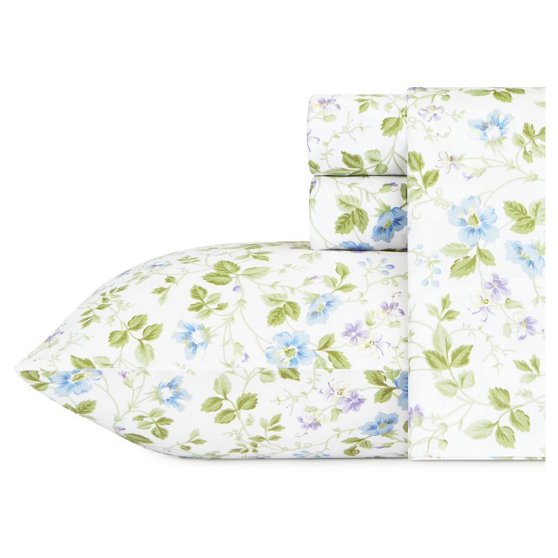 King Blue Floral Cotton Sateen Sheet Set