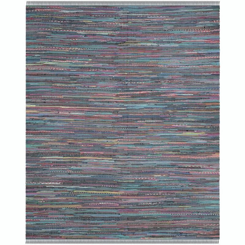 Handwoven Aqua and Multicolor Wool Cotton 8' x 10' Area Rug