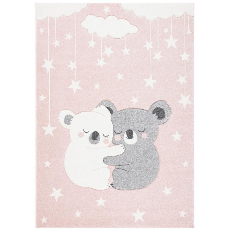 Pink and White Koala Design Kids Area Rug, 6'7" x 9', Synthetic