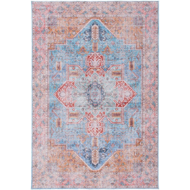 Blue and Rust Rectangular Washable Viscose Chenille Area Rug 9' x 12'