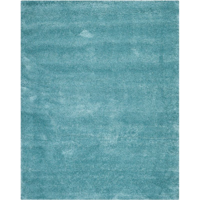 Reversible Aqua Blue Solid Shag Synthetic Rug 8' x 10'