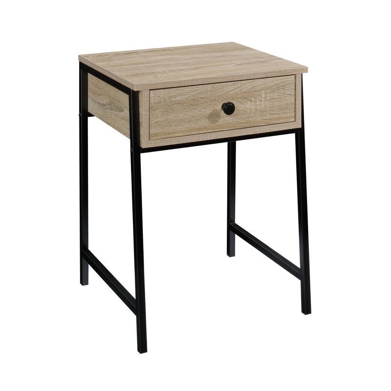 Charter Oak and Black Metal 1-Drawer Nightstand