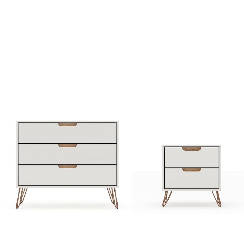 Off-White and Natural Wood Hairpin Leg Dresser and Nightstand Set